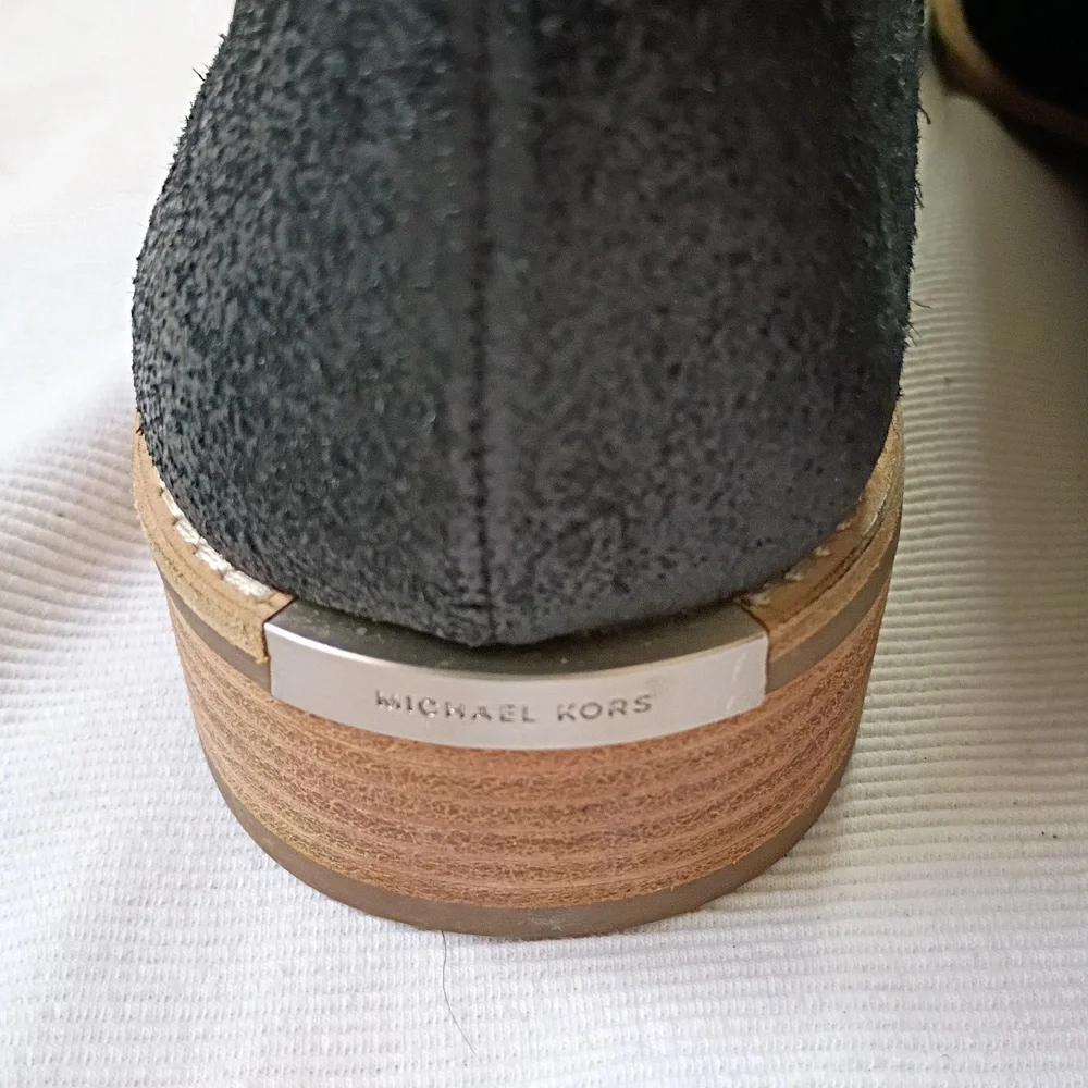 Michael Kors Black Suede Ankle Boots With Monk Flap Detail